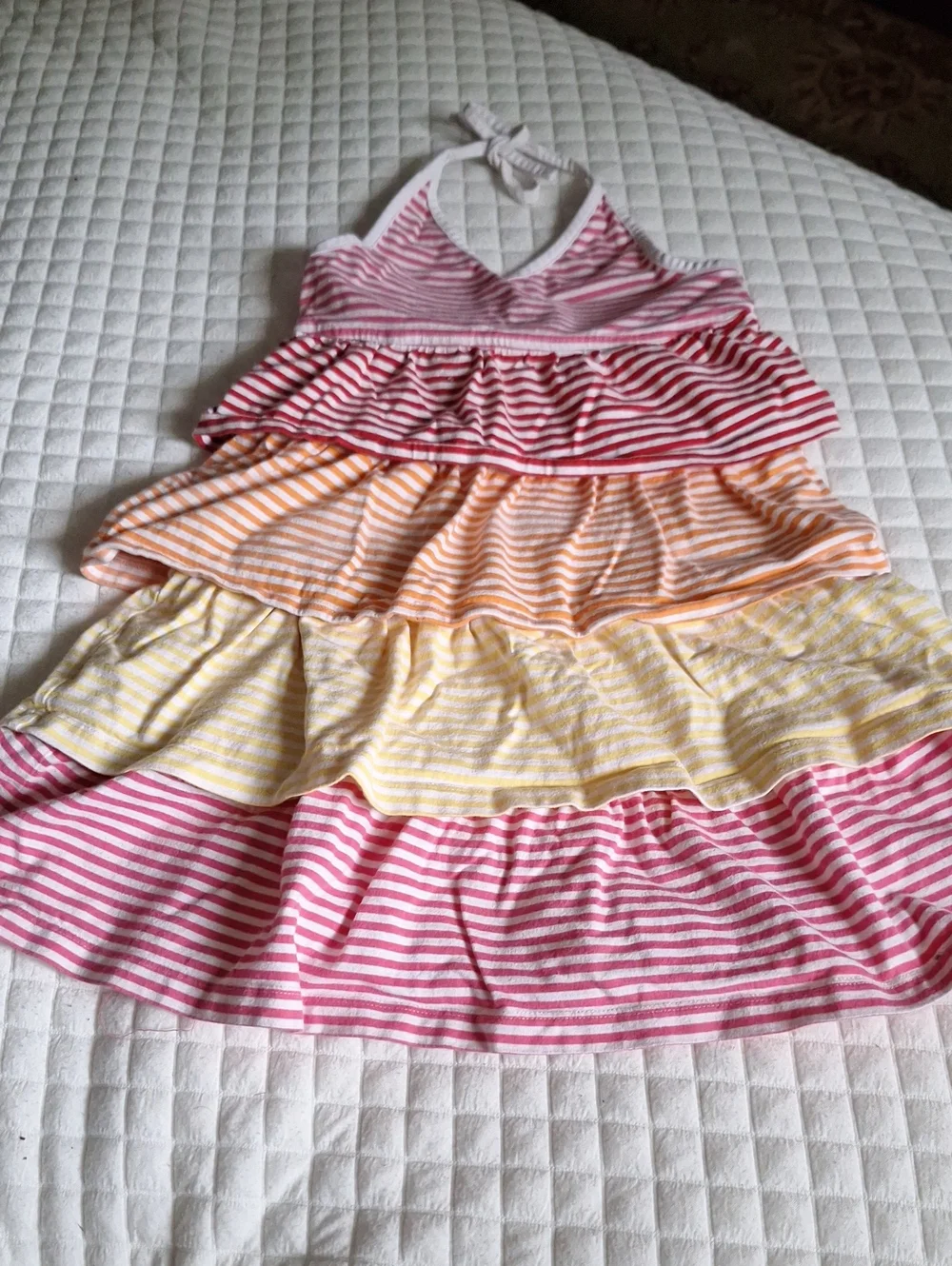 Hanna Andersson Pink, Orange, Yellow and Red Striped Girls' Halter Sundress